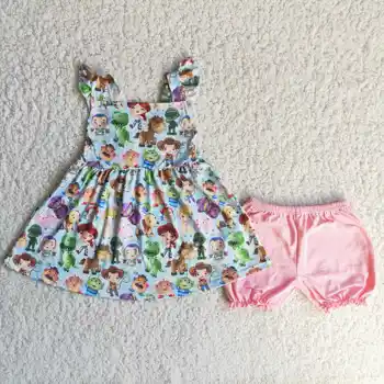  ​Оптовая продажа ODM OEM Пользовательские Детские Розовые шорты, наряды, Летняя одежда для девочек, наборы мультфильмов для малышей