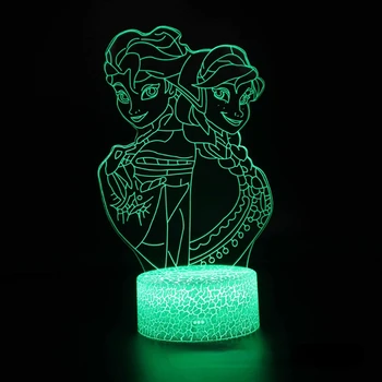  Disney Frozen Princess Anna Elsa 3D Ночник Креативный Красочный Пульт дистанционного Управления со светодиодной подсветкой Подарочная Маленькая Настольная лампа