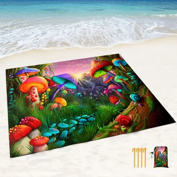  Психоделические грибы Пляжное одеяло с защитой от песка, пляжный коврик Водонепроницаемый быстросохнущий Легкий коврик с карманом для путешествий, походов