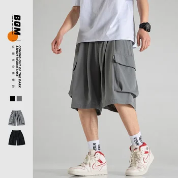  2023 Лето, Новый Японский стиль, Тонкие шорты большого размера, Мужские Свободные брюки длиной до колена, мужские короткие брюки в стиле хип-хоп, мужские короткие брюки