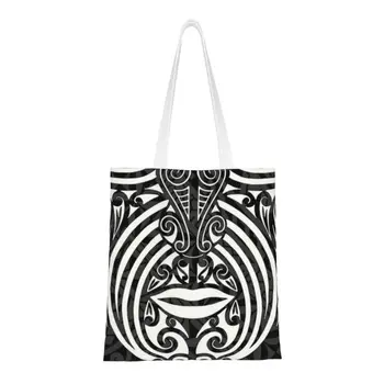  Сумка для покупок Ta Moko с модным принтом Maoris Face, портативная Холщовая сумка для покупок, Новозеландская сумка