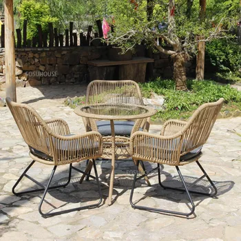  Уличная мебель для внутреннего двора, ротанговый стул, чайный столик для отдыха, комбинация садовых уличных шезлонгов из ротанга